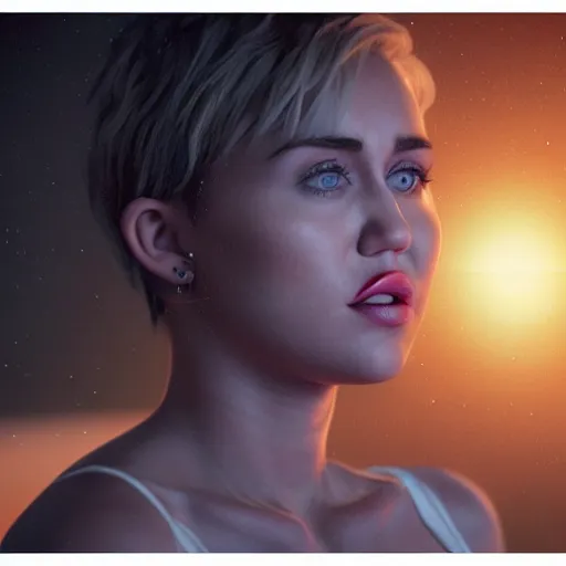 Image similar to hyperrealistic dslr film still of miley cyrus in interstellar stunning 8 k octane comprehensive 3 d render, inspired by istvan sandorfi & greg rutkowski & unreal engine, perfect symmetry, dim volumetric cinematic lighting, extremely hyper - detailed, extremely lifelike attributes & lifelike texture, intricate, masterpiece, artstation, stunning