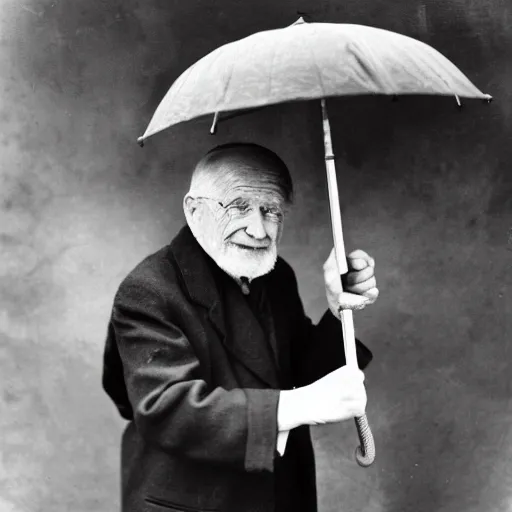 Prompt: portrait photo of an old man holding an umbrella