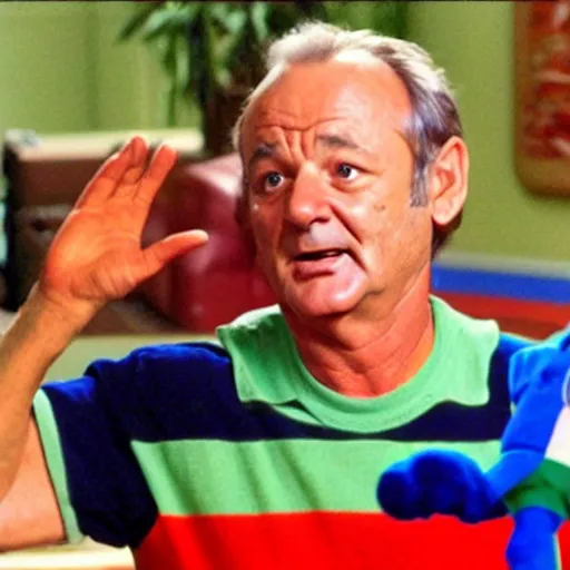 Prompt: a still of bill murray as steve from blues clues