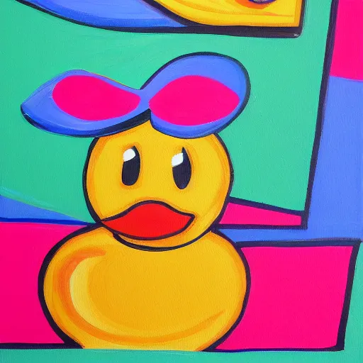 Prompt: rubber duck painting in the style of frank stella