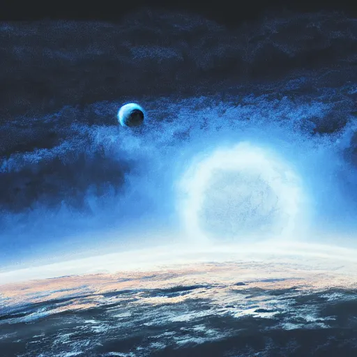 Image similar to Stormy planet, view from space, digital art, digital painting, illustration, 4k