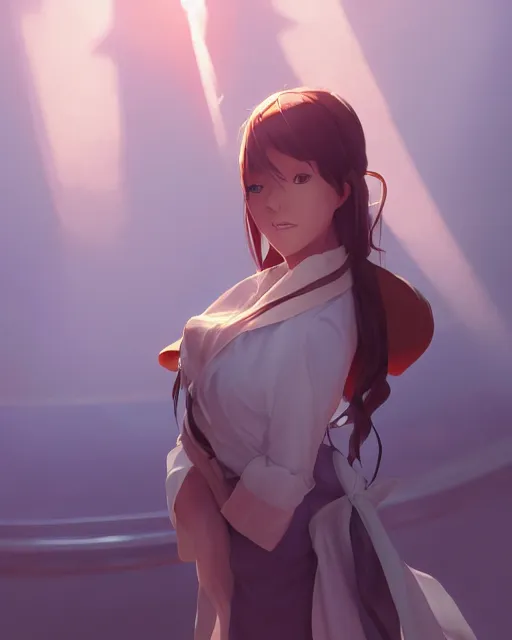 Image similar to a female preacher, full shot, atmospheric lighting, detailed face, by makoto shinkai, stanley artgerm lau, wlop, rossdraws