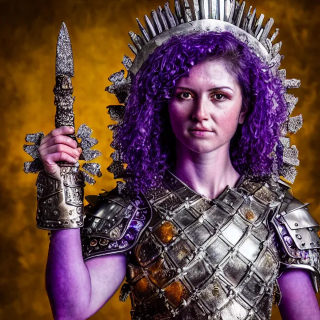 Image similar to full body photo of a beautiful warrior queen wearing amethyst encrusted armour, highly detailed, 4 k, hdr, smooth, sharp focus, high resolution, award - winning photo