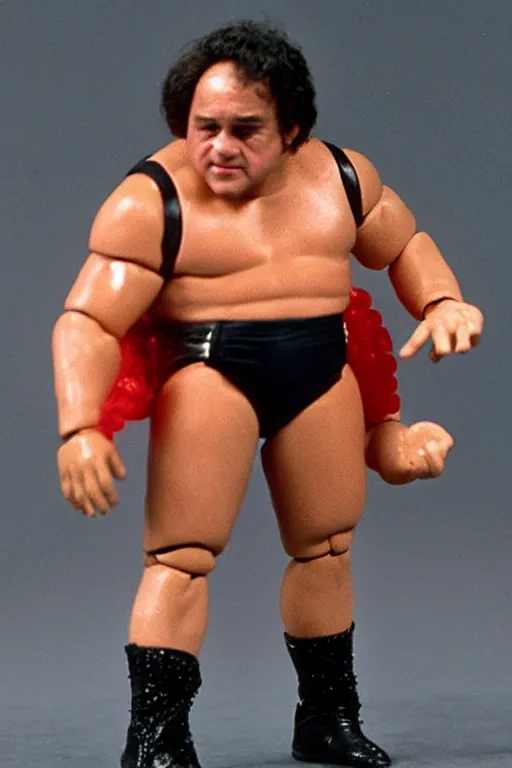 Image similar to danny devito as a 1 9 8 0 s wrestling action figure