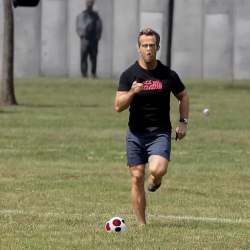 Prompt: Ryan Reynolds playing soccer