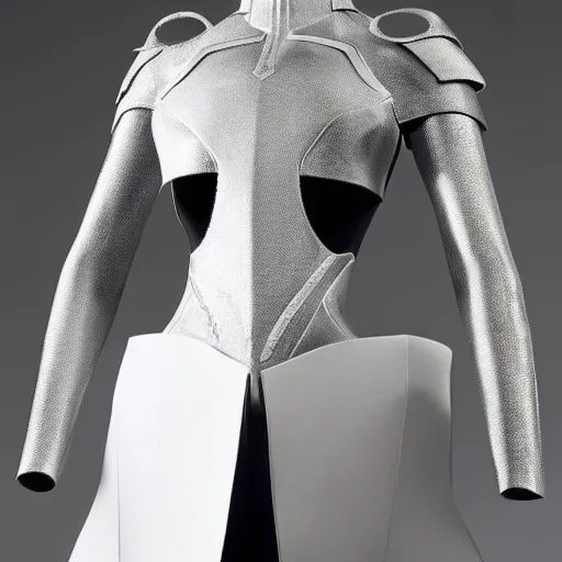 Prompt: Battle armor designed by Zaha Hadid, fashion photography