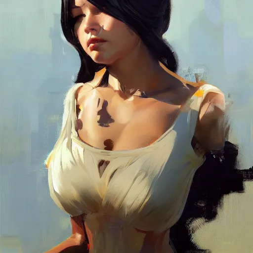 Image similar to greg manchess portrait painting of yorha type a no. 2, organic painting, sunny day, matte painting, bold shapes, hard edges, street art, trending on artstation, by huang guangjian and gil elvgren and sachin teng