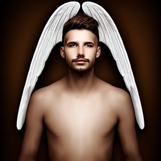 Prompt: male angel, realistic, high quality portrait