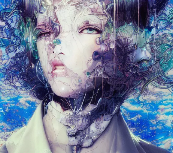 Prompt: monumental portrait soft light painted by yoshitaka amano, and erik jones, james jean, inspired by memories anime 1 9 9 5, smooth texture, intricate oil painting, high detail illustration, sharp high detail, manga and anime 1 9 9 9