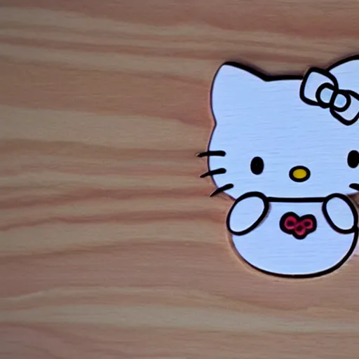 Image similar to 'hello kitty in cnc wood carving pencil sketch, highly detailed'