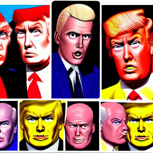 Image similar to character portrait inspired by max headroom and donald trump, digital art work made by brian bolland, highly detailed face, realistic