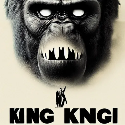 Image similar to poster for king kong movie, dramatic lights, scary
