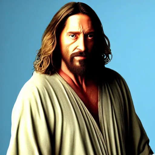 Image similar to jesus christ but as the dude from the big lebowski