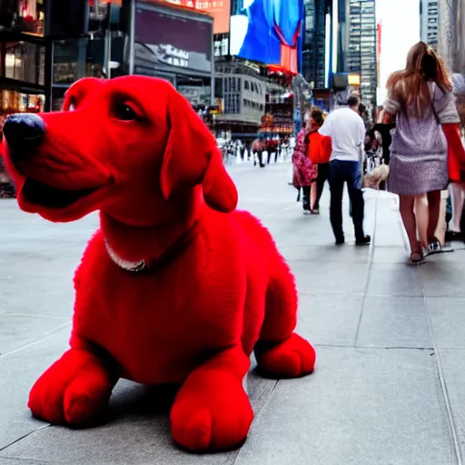 Prompt: Clifford the big red dog photographed in New York City, Times Square avenue barking at random tourists, 4k, detailed