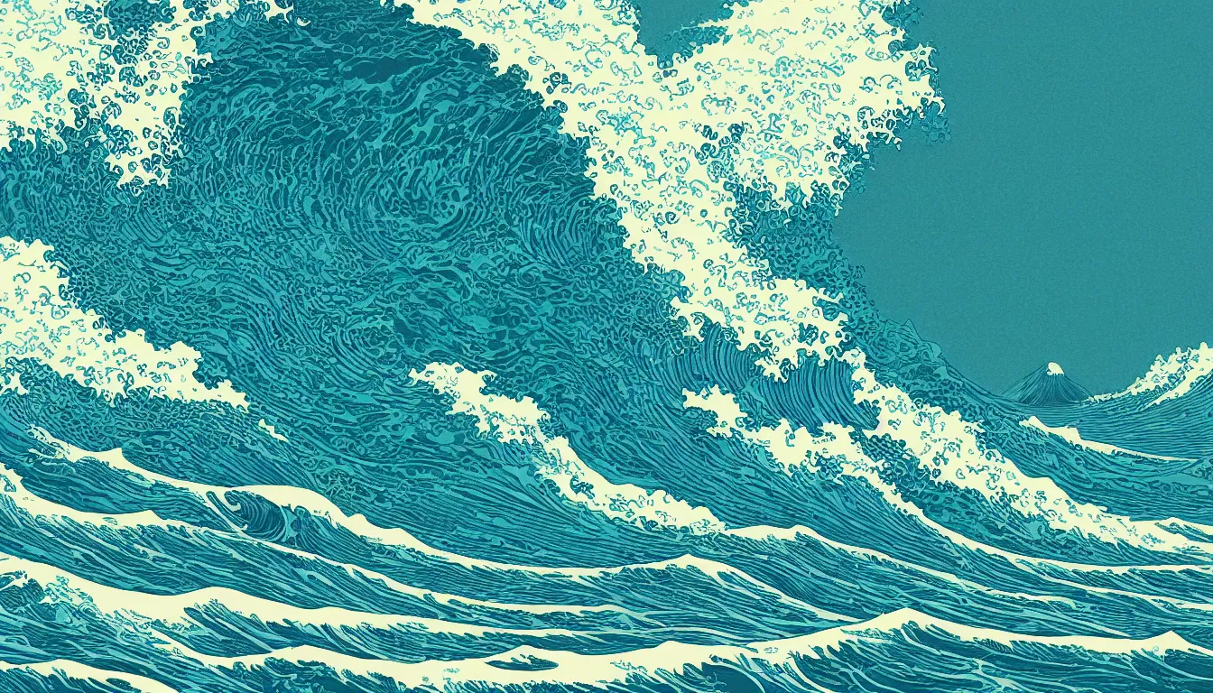 Image similar to ocean wave, land in sight by Kilian Eng, minimalist, detailed