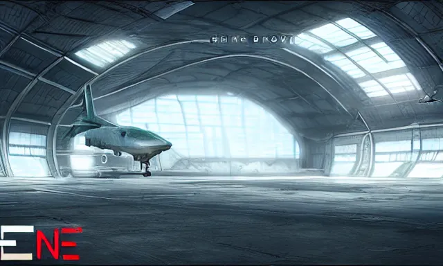 Image similar to matte painting, digital painting, high quality, unreal engine 5, a sci fi hangar