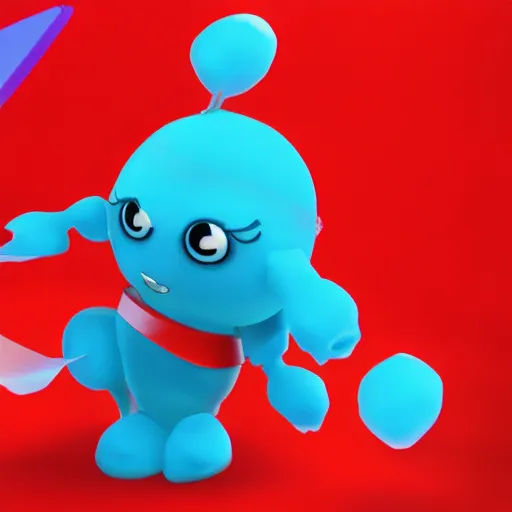 Image similar to simple, cute, cyan crystal character wearing a red cloth strip, 4K HD