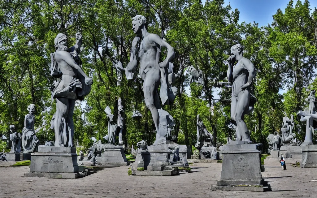 Image similar to the statue park in st. petersburg, by kenton brown,