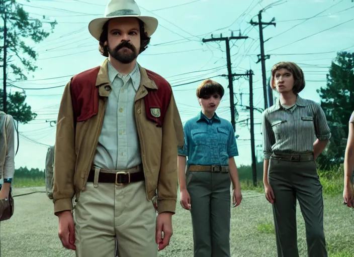 Image similar to film still of jim hopper as mike wheeler in stranger things, 8 k