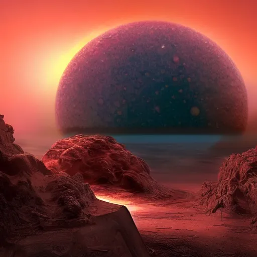 Prompt: sunrise from jupiter while an alien civilization is constructed in the background, matte painting