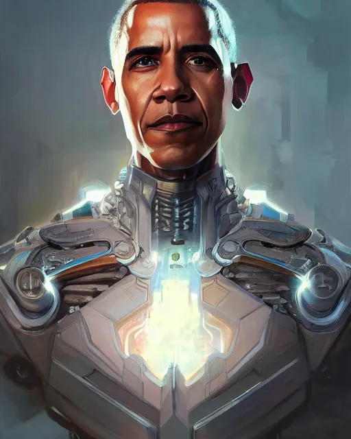 Image similar to portrait of holy cyborg barack obama, fantasy, intricate, elegant, highly detailed, digital painting, artstation, concept art, smooth, sharp focus, illustration, by artgerm and greg rutkowski