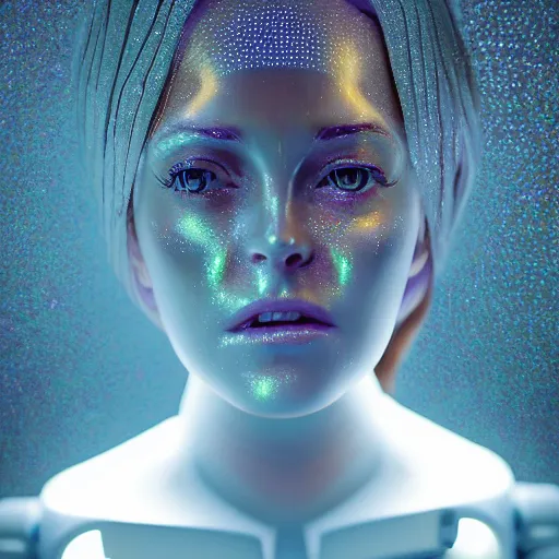 Prompt: beautiful centered Fine art photo portrait of young Lindsay Lohan as a solarpunk robotic humanoid, crystal mechanical parts with led lights, photorealistic, white background, highly detailed and intricate, outdoor lighting, HDR 8k