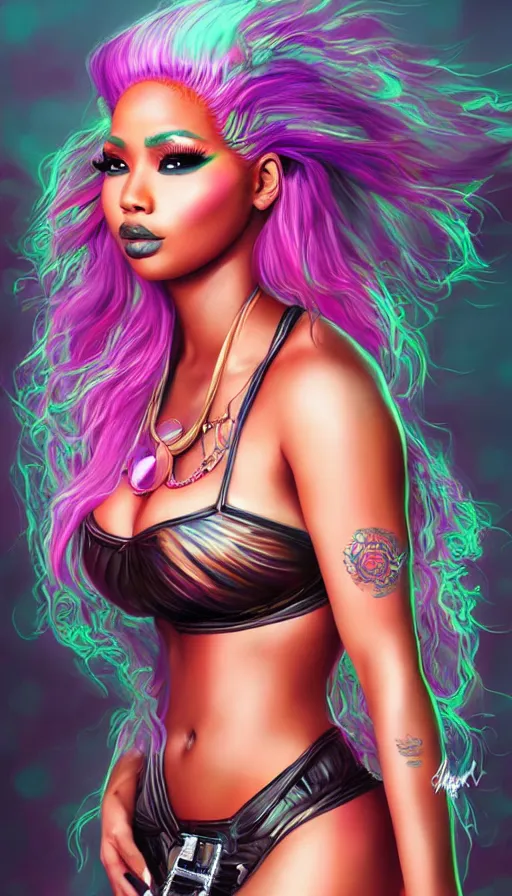 Image similar to nicki minaj | psytrance artwork, by artgerm