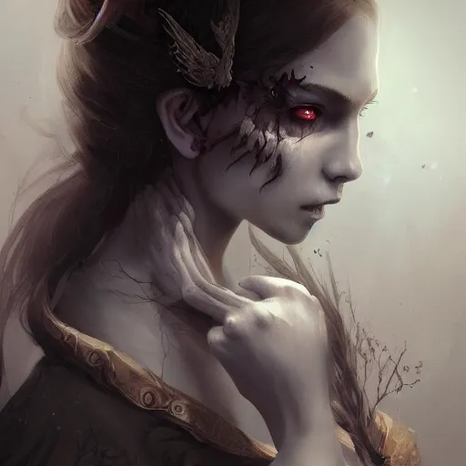 Prompt: detailed portrait of a cute undead girl, beautiful, fantasy, intricate, elegant, highly detailed, digital painting, artstation, concept art, matte, sharp focus, illustration, art by aenaluck, artgerm and roberto ferri and greg rutkowski, epic fantasy, digital painting