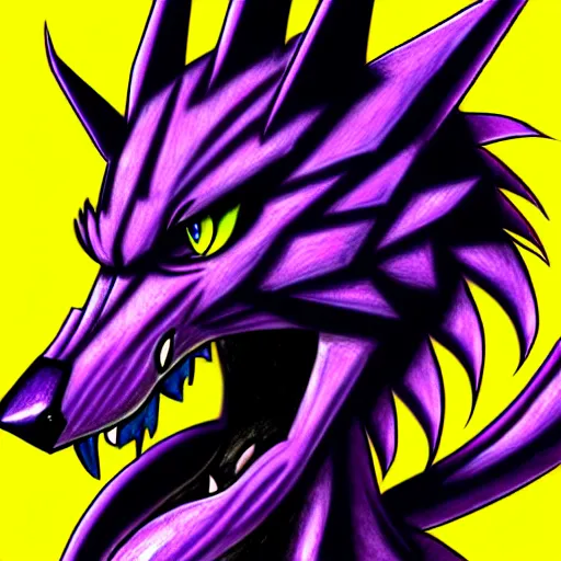 Prompt: anthropomorphic muscular purple wolf dragon, generic furry style, wearing jeans, deviant art, professional furry drawing, insanely detailed, artistic design, hyper detailed wolf - like face, doing a pose from jojo's bizarre adventure, detailed veiny muscles, exaggerated features, beautiful shading, dramatic lighting