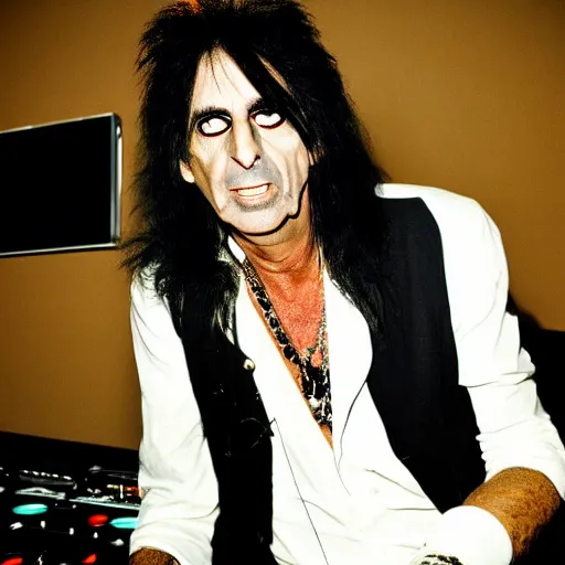 Image similar to alice cooper on the dj decks