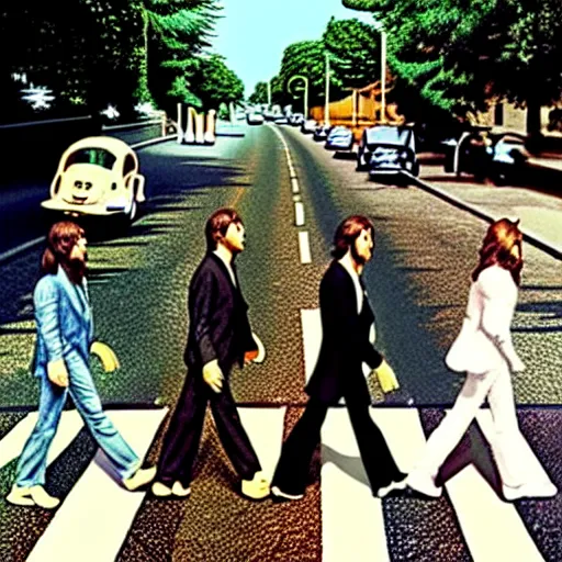 Prompt: an alternative cover of the famous Abbey Road album by the Beatles, hyper detailed