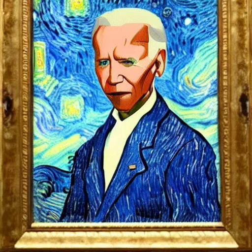 Image similar to a fusion of Barack Obama and Joe Biden painted by Vincent Van Gogh, presidential fusion, mix of Biden and Obama, oil painting