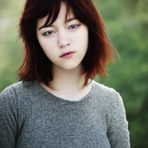 Image similar to a portrait photo of a beautiful young woman who looks like a korean mary elizabeth winstead