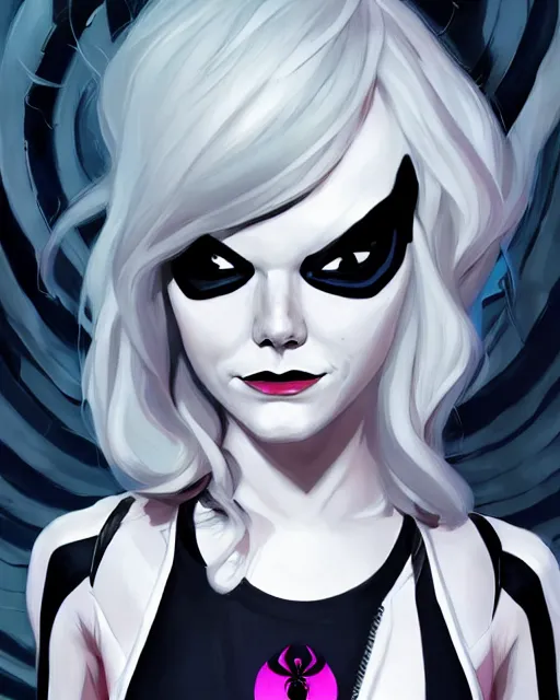 Image similar to portrait of Emma Stone as Spider-Gwen venom, art by lois van baarle and loish and ross tran and rossdraws and sam yang and samdoesarts and artgerm, middle shot, digital art, highly detailed, intricate, sharp focus, Trending on Artstation HQ, deviantart, unreal engine 5, 4K UHD image