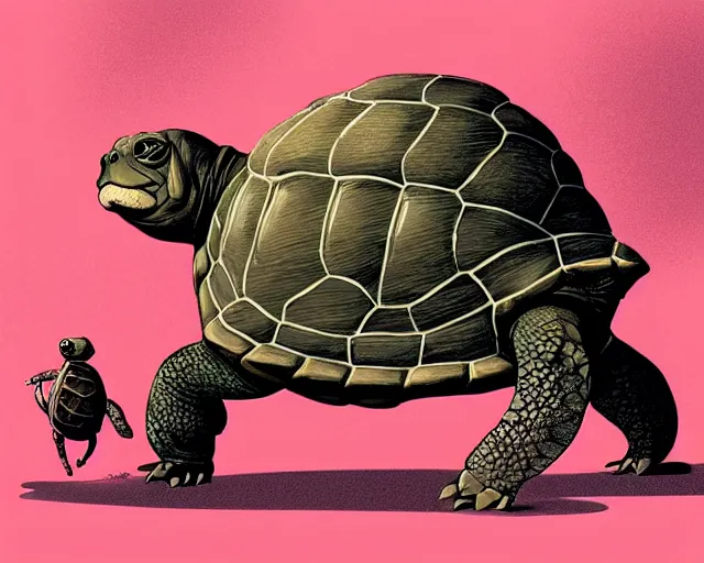 Image similar to cell shaded cartoon of a realistic turtle with a bulldog's proportions. full body, concept art by josan gonzales and wlop, by james jean, victo ngai, david rubin, mike mignola, deviantart, art by artgem