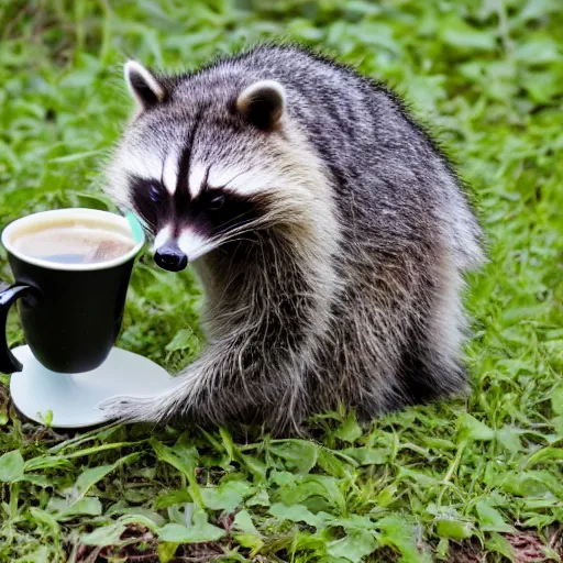 Image similar to mad racoon drinking coffee