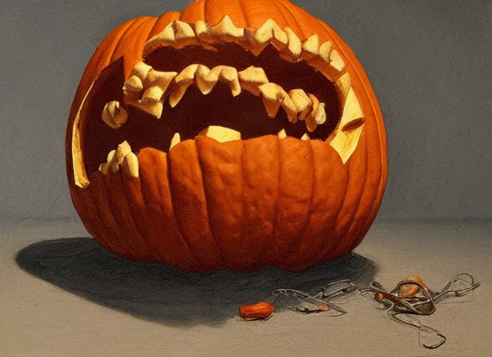 Image similar to a highly detailed pumpkin portrait of a dentist, james gurney, james jean