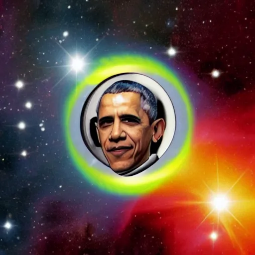 Image similar to a prism with Barack Obama’s face on it floating through space, image from the Hubble Space Telescope