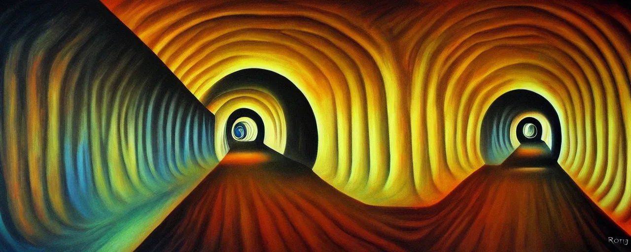 Image similar to long tunnel ego - self axis, surrealistic painting by ronny khalil