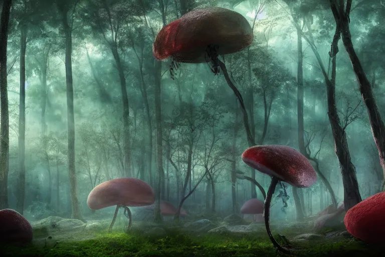 Prompt: deep dark moody candy forest, peppermint stick trees, cotton candy bushes, big colorful rock candy boulders, gumdrop mushrooms, chocolate creek, dark mood. mysterious realistic painting. photobashing, matte painting, highly detailed, autumn, cinematic, hyperrealistic, artstation, dramatic lighting, god rays, clean crisp graphics, smooth sharp focus, extremely detailed