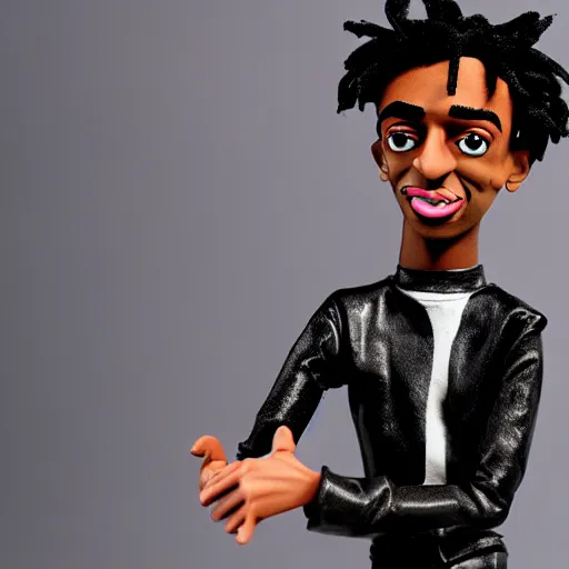 Image similar to a cartoon claymation full body sculpture of Playboi Carti, in the style of Robot Chicken