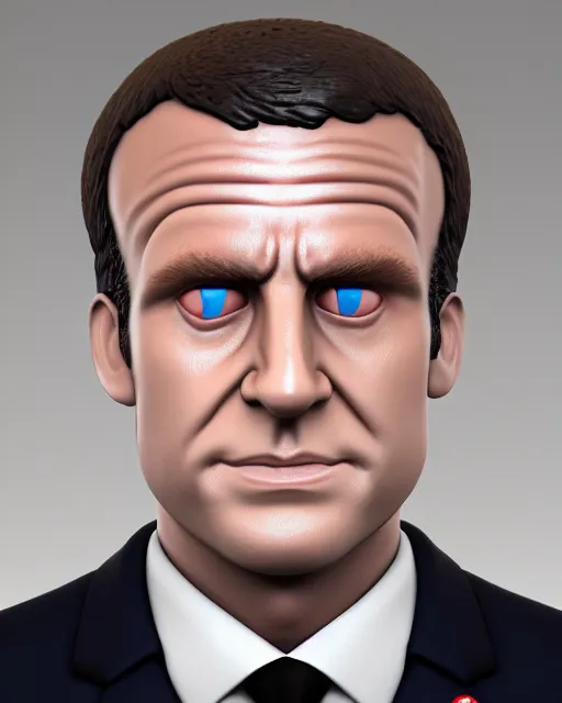 Prompt: full body 3d render of emmanuel macron as a funko pop, studio lighting, white background, blender, trending on artstation, 8k, highly detailed