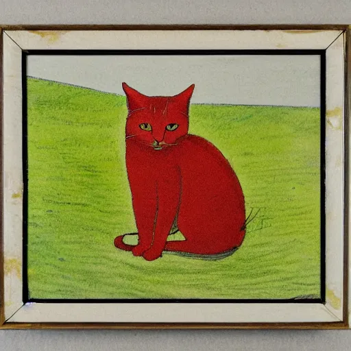 Image similar to A red cat sitting in the middle with yellow squares. in the art style of Andrew Wyeth. Brush Strokes,high texture, high resolution.