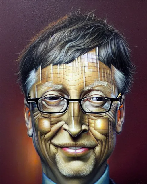 Image similar to detailed portrait of bill gates cheese!! grater!!! shredded by tomasz alen kopera and peter mohrbacher and johanna martine! and margaret keane! coherent luminescent