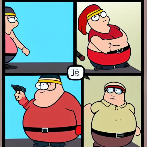 Image similar to peter griffin shooting meg griffin with a tank in the style of anime