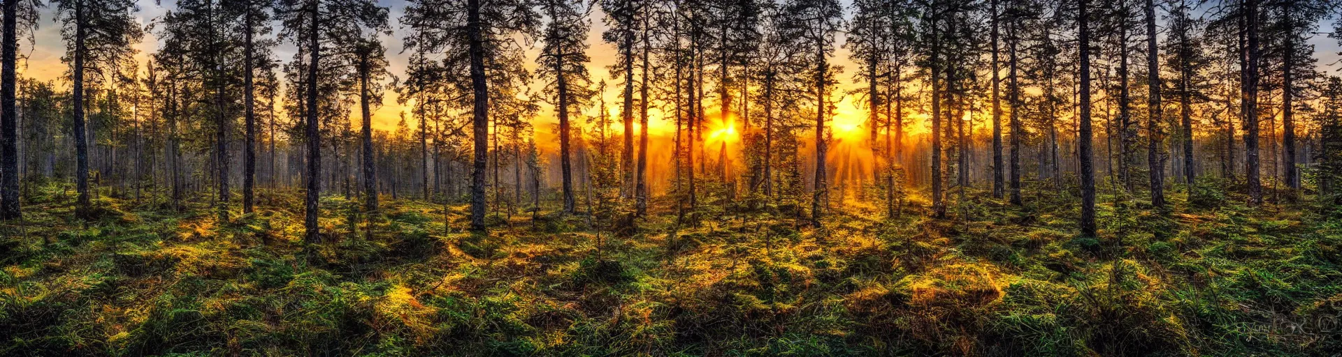 Prompt: beautiful forest landscape of sweden with a majestic sunrise, art, high detail, high definition, photorealistic, hdr,