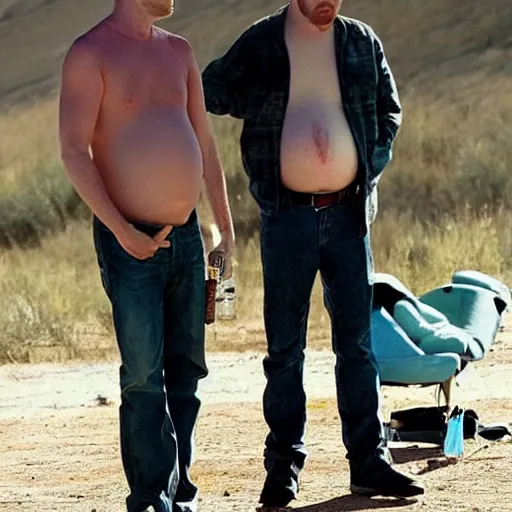 Image similar to jesse pinkman carressing walter white's pregnant stomach