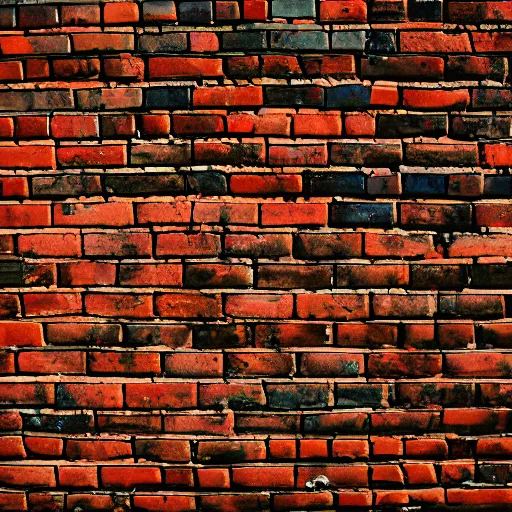 Prompt: a brick wall where each brick is a different colour wide angle shot