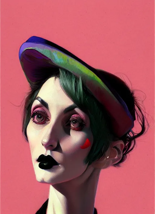 Prompt: portrait of a lanky woman with a crooked nose and a confident expression, 1 9 6 0 s, colorful clothes, goth, punk, funk, intricate, elegant, highly detailed, digital painting, artstation, concept art, smooth, sharp focus, illustration, art by wlop, mars ravelo and greg rutkowski