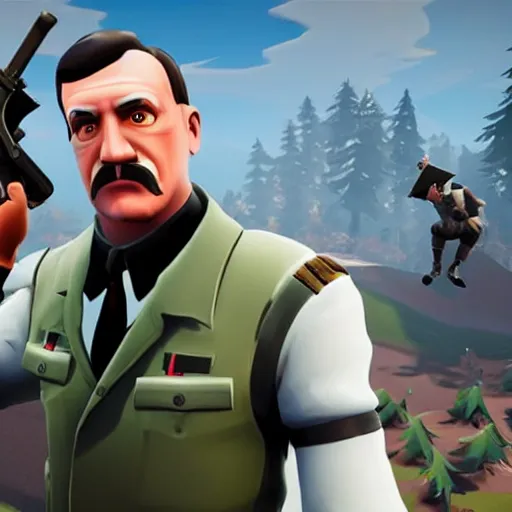 Image similar to screenshot of hitler in fortnite